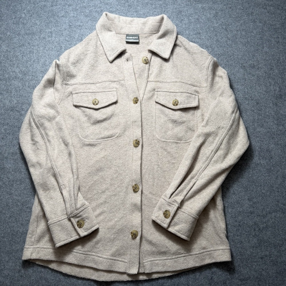 32 Degrees Heat Women's S Light Gray Button-Up Fleece Shirt Jacket